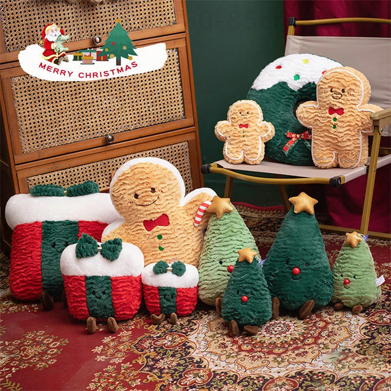 

New Various Christmas Gift Box Gingerbread Man Christmas Tree Plush Doll INS Cute Christmas Gift Comfortable Sofa Pillow Cushion