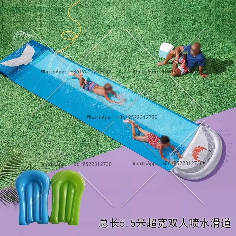 

5.5 meters long ultra-wide whale spray mat waterslide water toy slide double children's lawn surfing mat