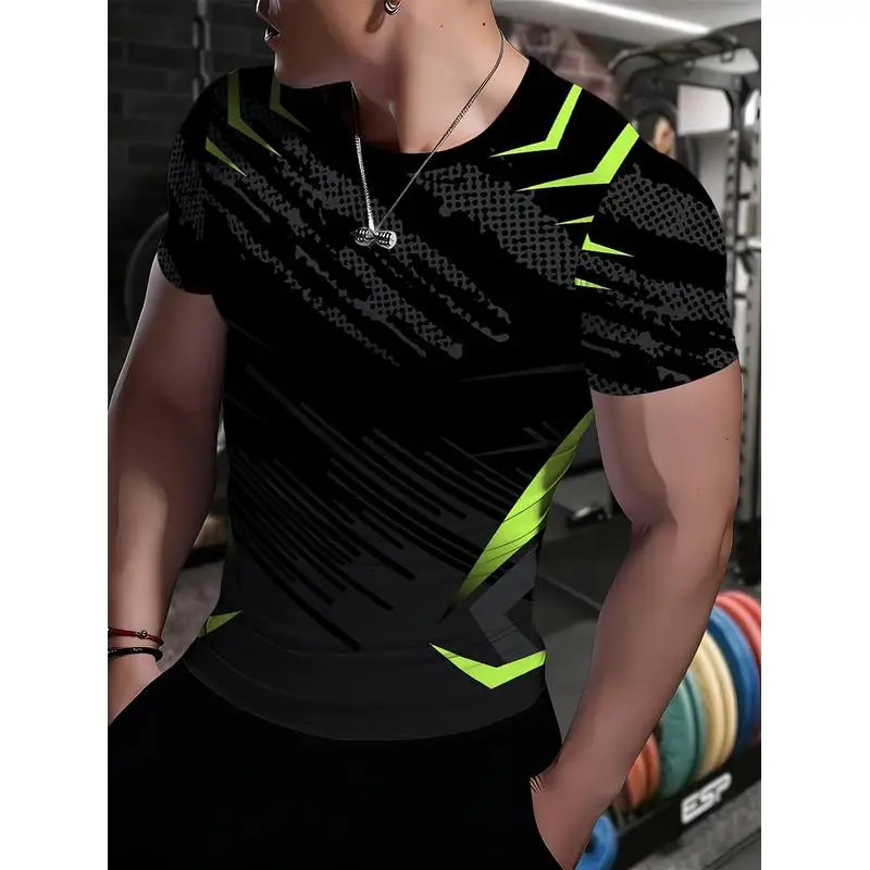 Moisture Wicking Quick Dry Men's Training Top Techwear Geometric Print Short Sleeve Muscle Enhancing Body Hugging Weightlifting