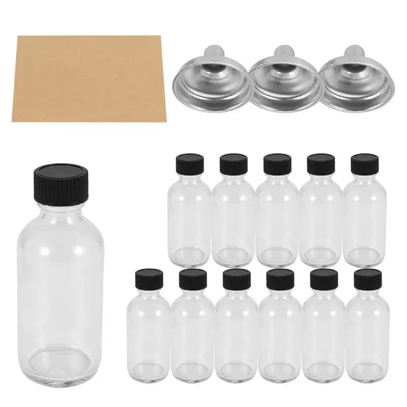 NEW HOT In Stock-12Pc Glass Bottles With Lids & 3 Funnels - 60Ml Bottles 2 Oz Small Clear For Juice Ginger Shots, Whiskey,