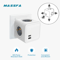 Massfa EU Plug 4 AC Outlets Multitap Socket Extension Power Cube Electrical Power Strip with USB Network Filter Adapter Home