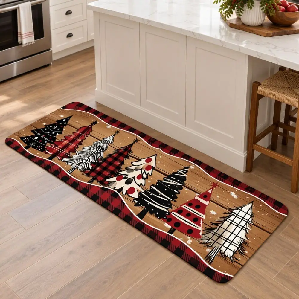 2 Pcs Diatomaceous Earth Christmas Kitchen Rug Set Water-absorbent Non Slip Christmas Kitchen Runner Wear-resistant Rectangular