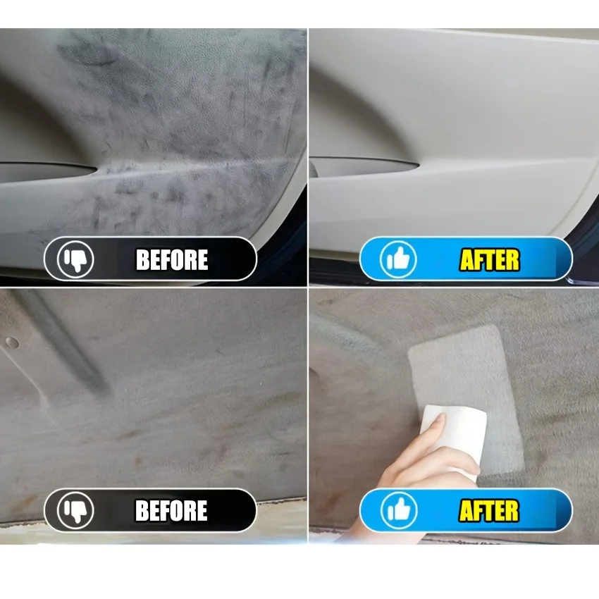 منظف رغوة السيارة متعدد الأغراض لعجلة القيادة، البلاستيك، لوحة القيادة، بقع المقعد - استعادة داخلية تلقائية، حماية طويلة