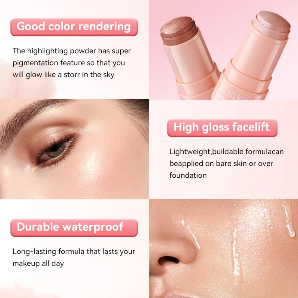 Hot 3-kleuren make-up Blush Stick Multi-gebruik verhelderende Shimmer Blusher Stick Markering Glitter Effect Wangmake-up Gezichtsmake-up