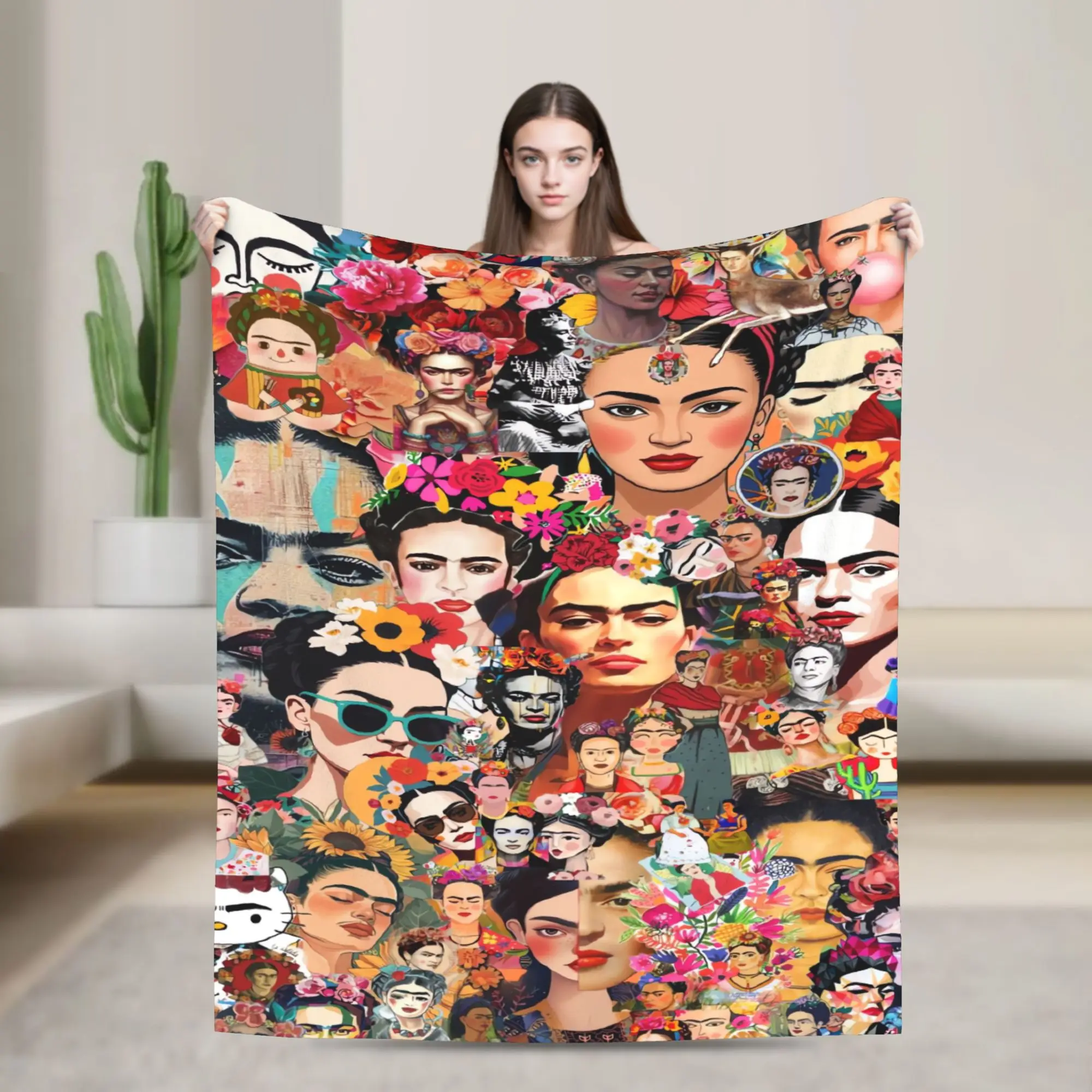 F-Frida K-Kahlo Flower Print Blanket  Warm Soft Aesthetic Plush Bedding Throws For Bedroom Travel Flannel Bedspread Bed Cover