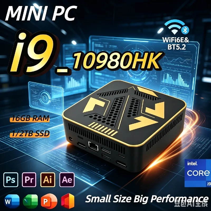 Compact Mini PC Core i9-10980HK 16GB RAM 1TB/2TB M.2 NVME SSD,4K Video Output Small Desktop for Gaming & Office