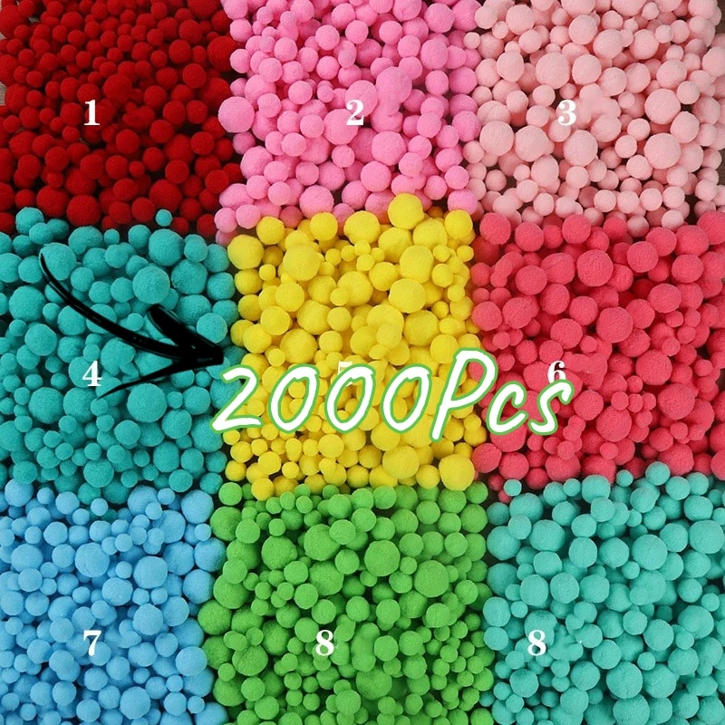 500/2000Pcs Solid Color 8/10/15/20mm Mini Pompoms Crafts Creative Leisure Pompom for Manual Make,Keychains, Wholesale, Christmas