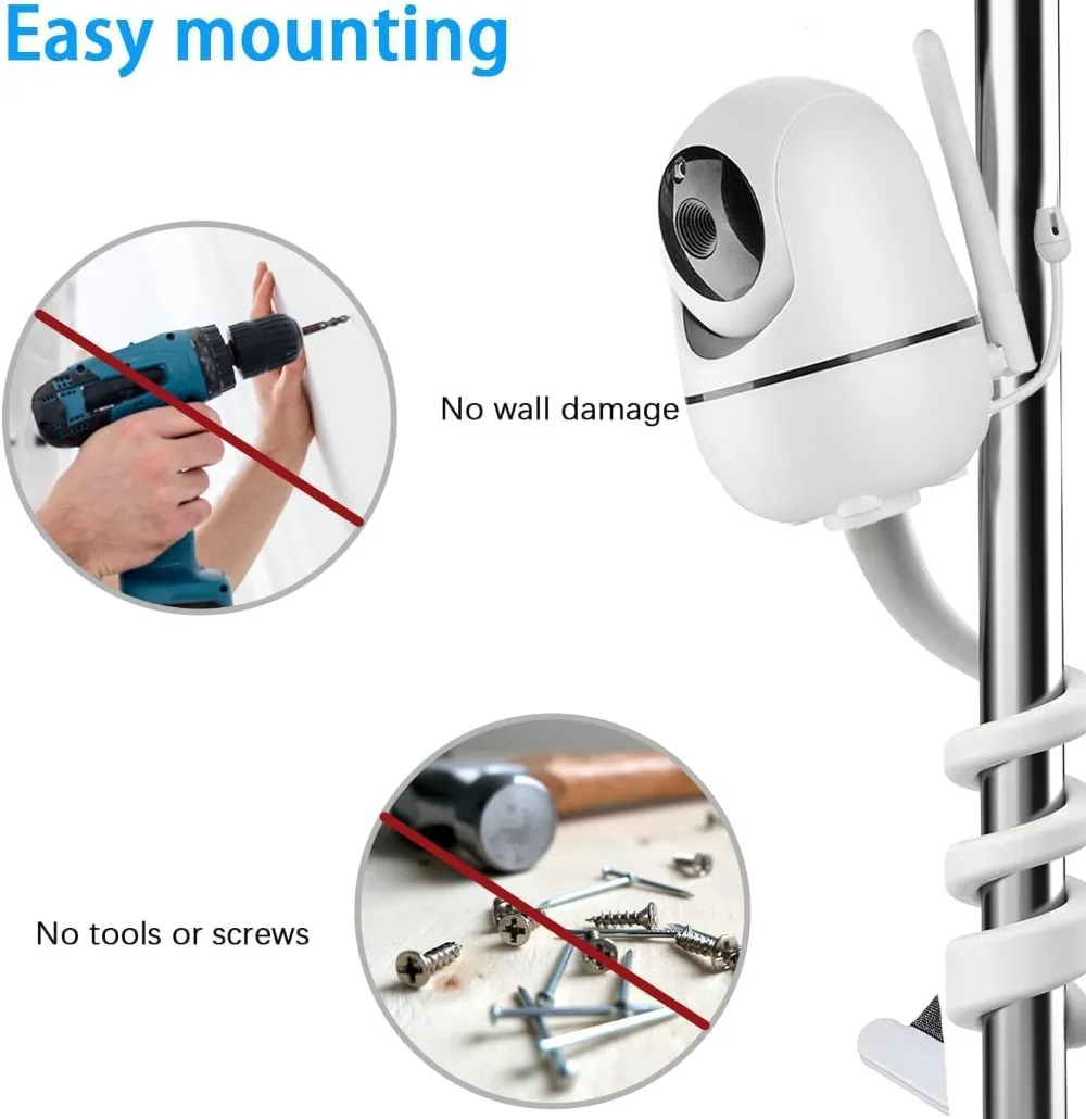 2-1pcs Universal No Punching Webcam Stand 42.5cm Attaches To Crib for Baby Monitor Home Flexible Silicone Twist Mounting Bracket