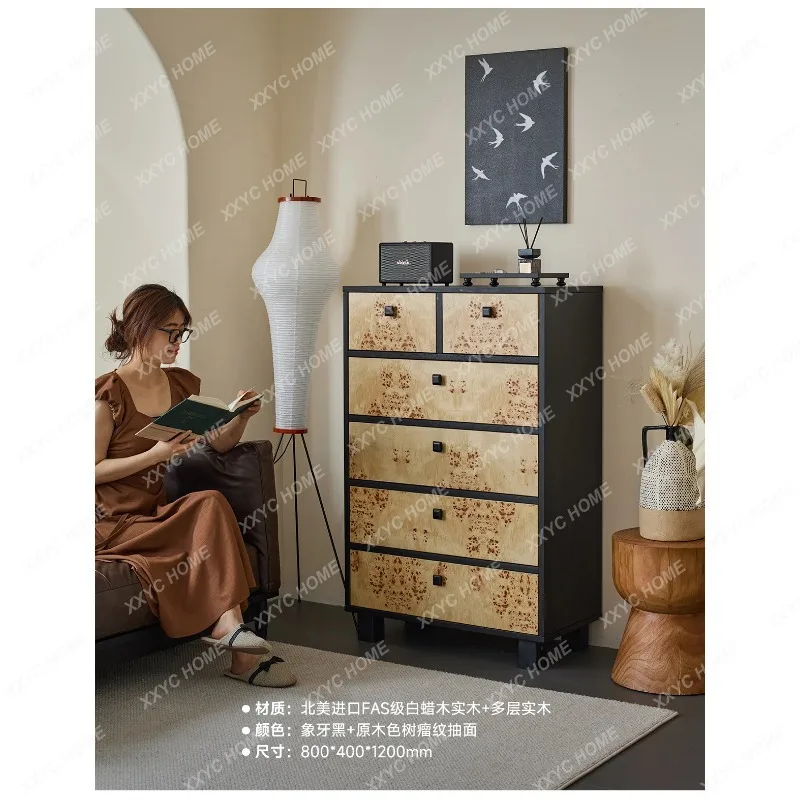 

Solid Wood Six-chest Cabinet Small Apartment Living Room Against The Wall Retro Wind Storage Cabinet With Drawers Bedroom