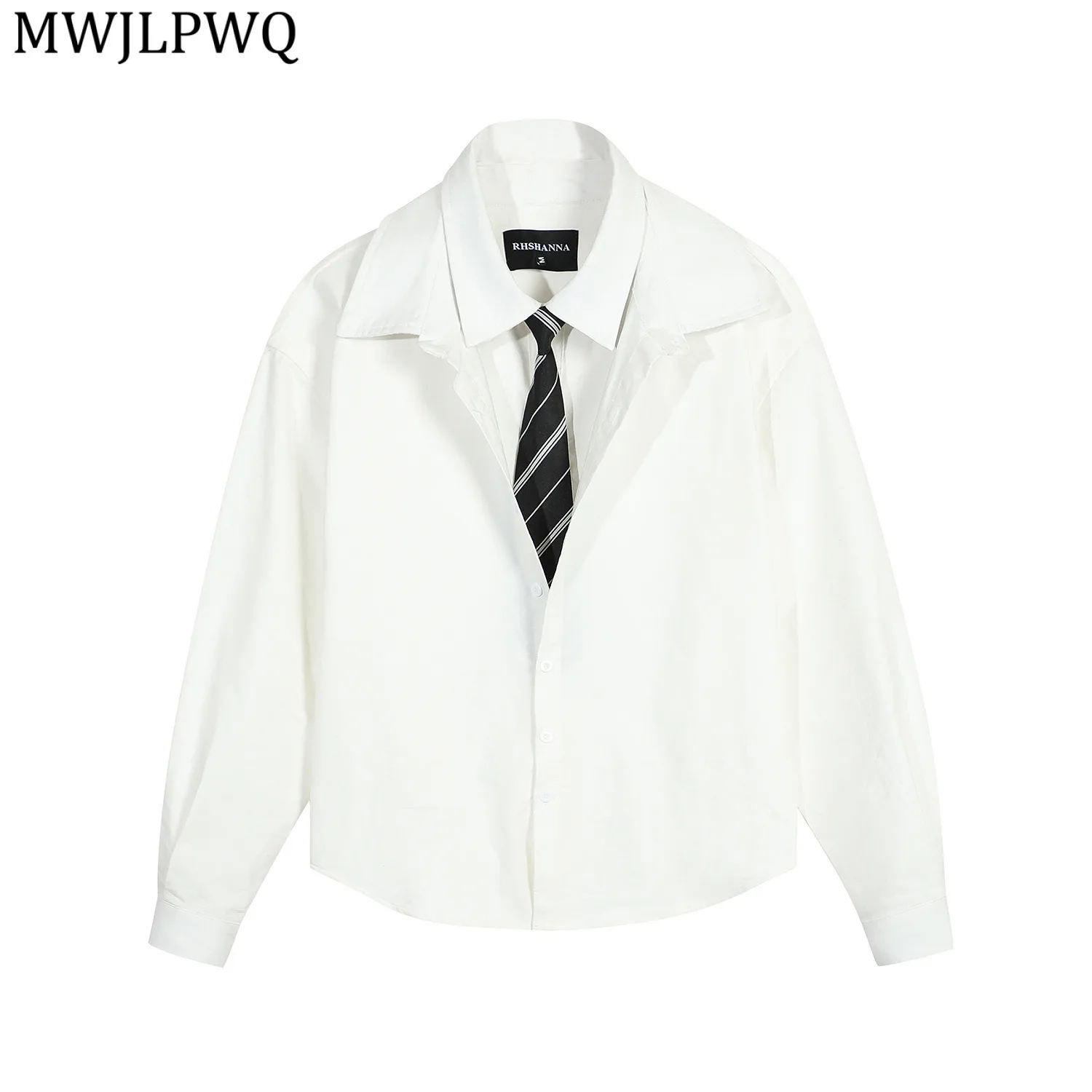 

MWJLPWQ Men's 2025 Autumn Fake Two-Piece Collar Patchwork Niche Design Shirts High Street Long Sleeve Ins Trendy Male Tops 21002