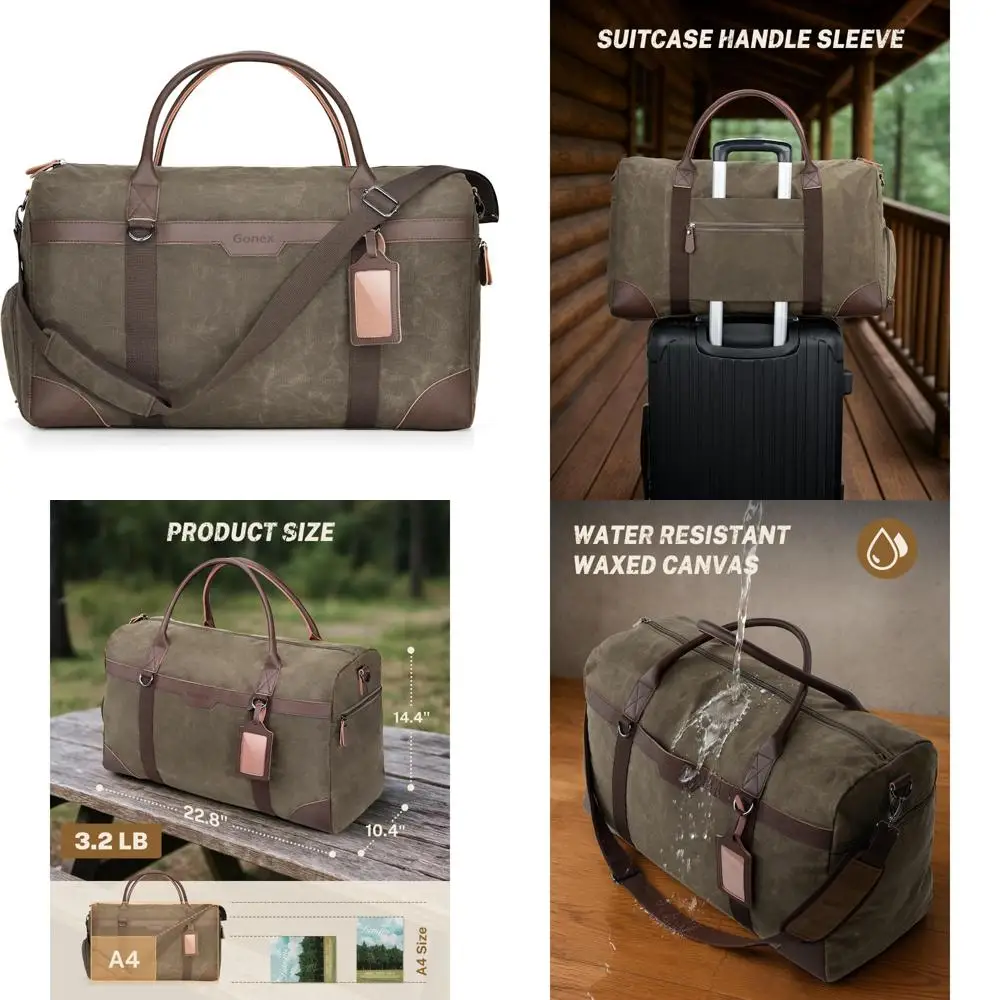 

Water-Resistant Vintage 55L Travel Duffel Bag with Shoe Compartment and Luggage Tag, Weekender for Men