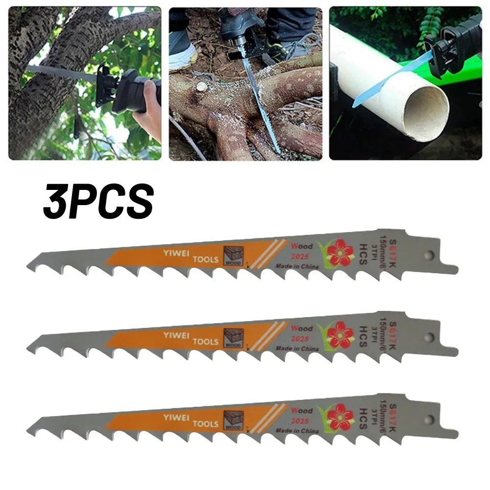 

3pcs 150mm Reciprocating Saw Blades 3 TPI HCS Saber Saw Multi Handsaw For Wood Pruning PVC Tube Cutting For Power Tool