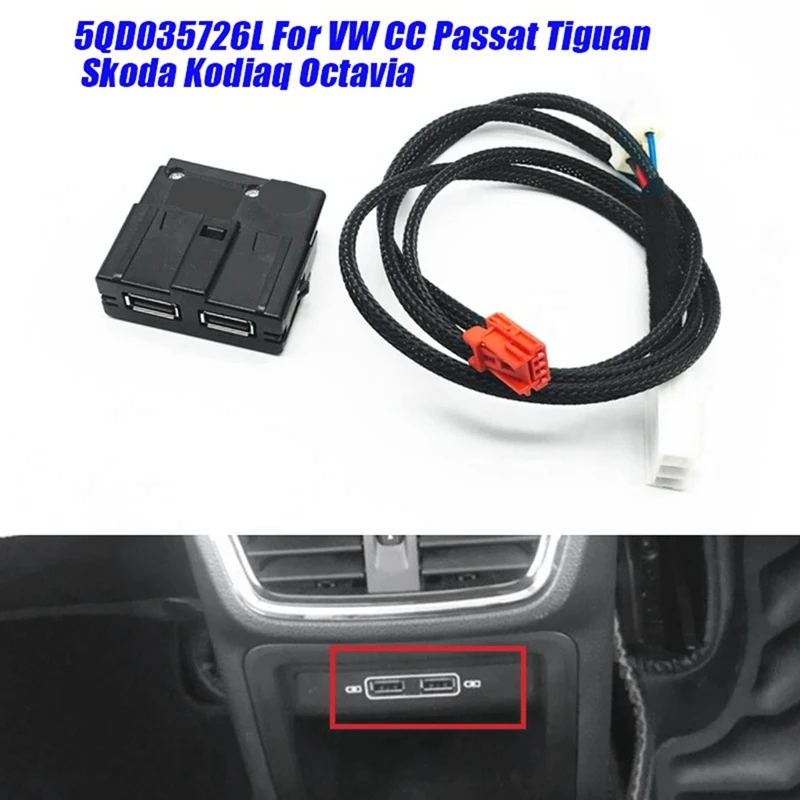 Car Rear Seat Armerst USB Adapter Type-C Socket With Harness 5QD035726L For VW CC Passat Tiguan Skoda Kodiaq Octavia