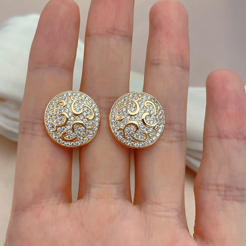 SYOUJYO Unique Design 585 Rose Gold Color Women's Earrings Big Crystal Flowers Natural Zircon Micro Wax Piercing Fine Jewelry view 5