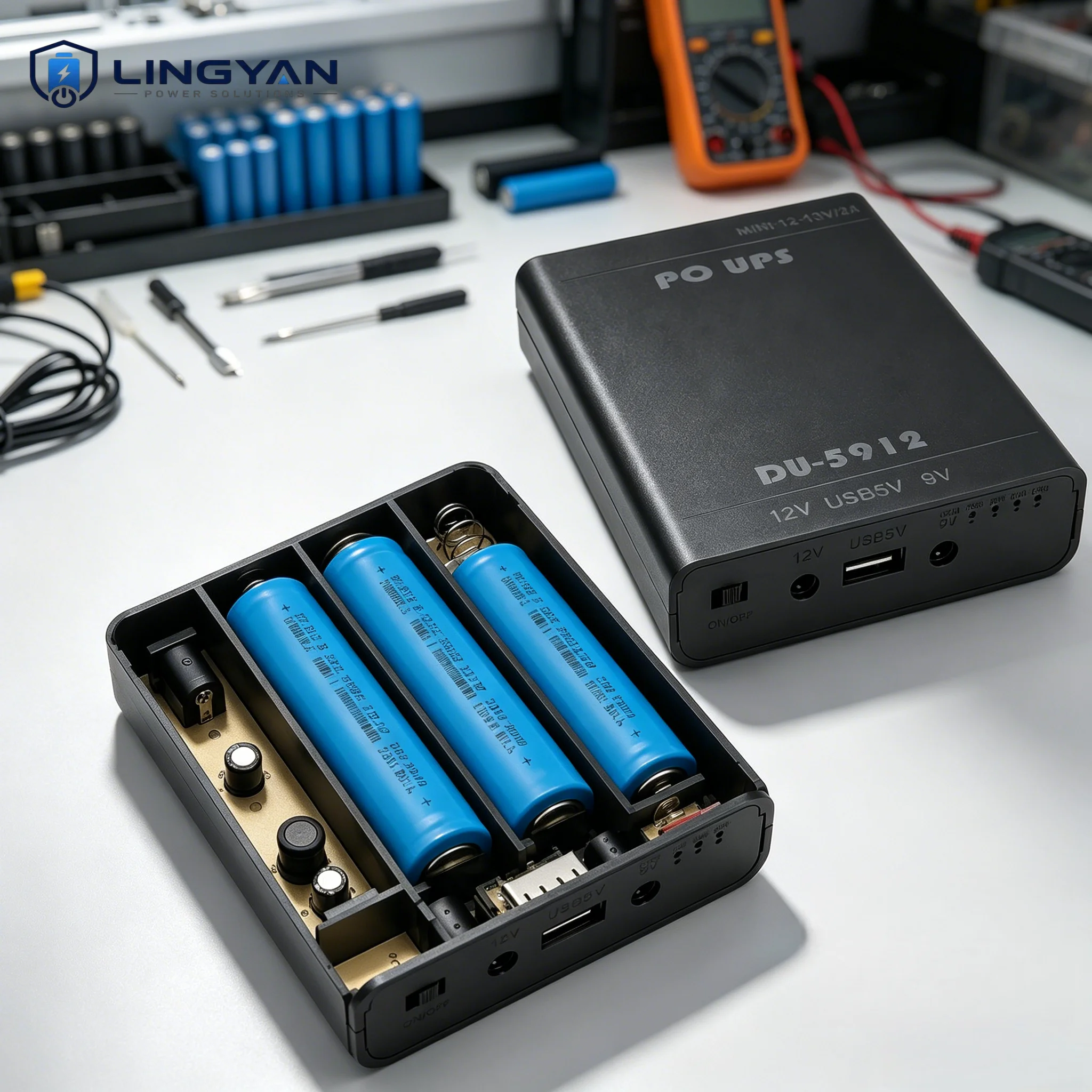 Mini Backup Power Shell for 3pcs 18650 Cells, DIY UPS Box With 5V 9V 12V DC Ports for Network and Surveillance Devices