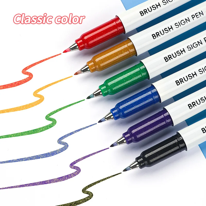 Glitzer-Metallic-Pinselstifte-Set, 6 verschiedene Farben, glänzende Marker-Stifte, Textmarker, perfekt für Journaling, Scrapbooking, Kalligraphie. – Detail 7