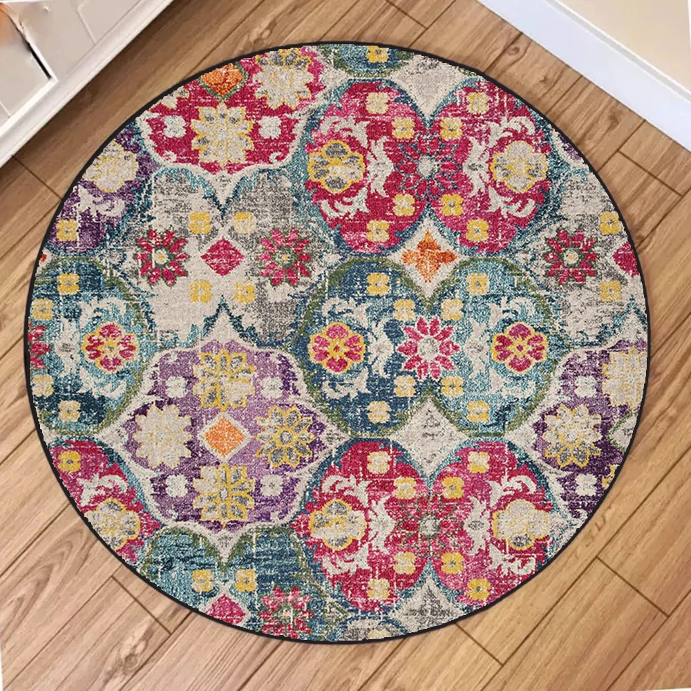 Tappeto rotondo con motivo vintage, stile tradizionale floreale, antiscivolo, resistente alle macchie, durevole, per soggiorno, camera da letto, decorazioni per la casa