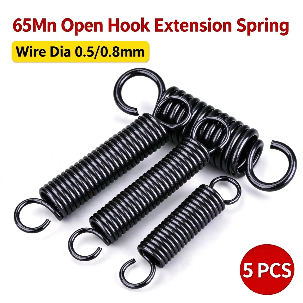 Open Hook 65Mn Tension Spring 5Pcs Easy Install Extension Spring0.5/0.8mm Wire3-10mm OD20-120mm Length for Garage Door Machinery