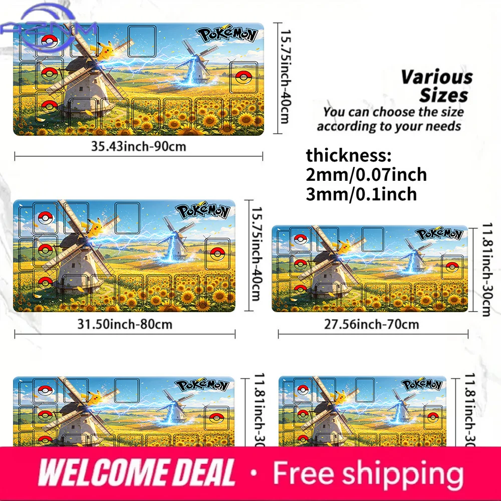 Pikachu Sunflower Windmill TCG Playmat Large Gaming Mouse Pad