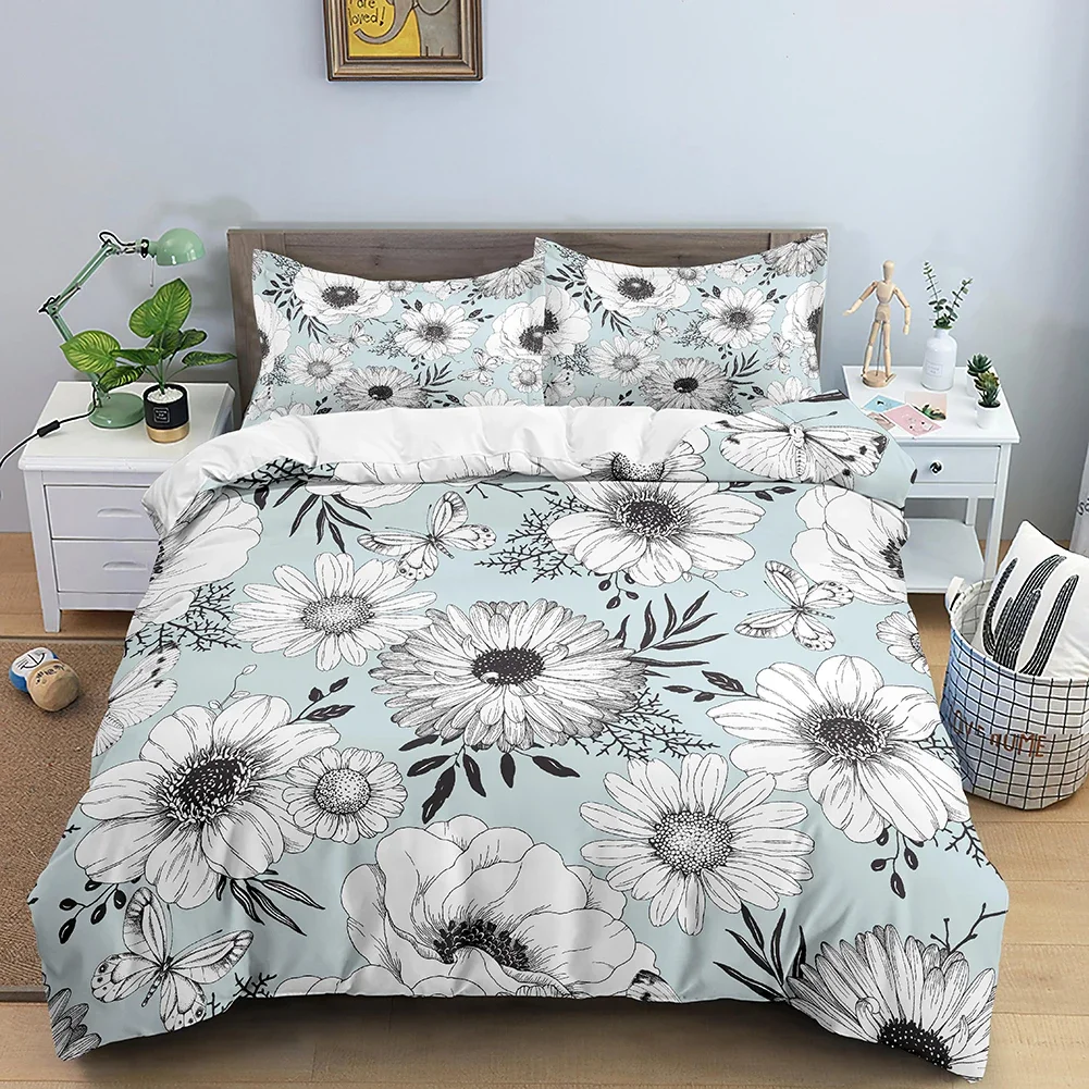 

Garden Floral Duvet Cover Twin Queen Nature Plant Botanical Flower Bedding Set for Teens Adults Daisy Sunflower Comforter Cover