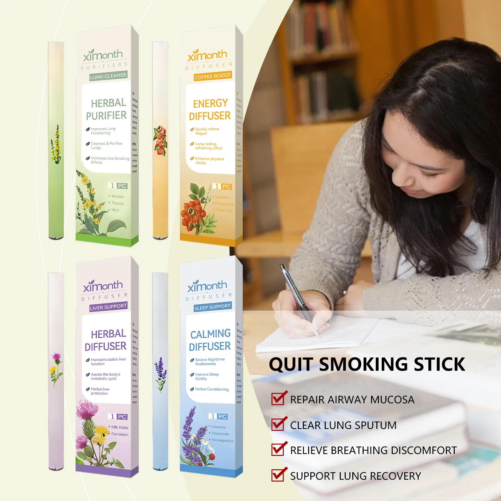 

Травяной диффузор, очищение легких, детокс-палочка, ментол, освежающий разум, улучшает дыхание, ароматерапия, расслабляющее тело, улучшает помощь во сне