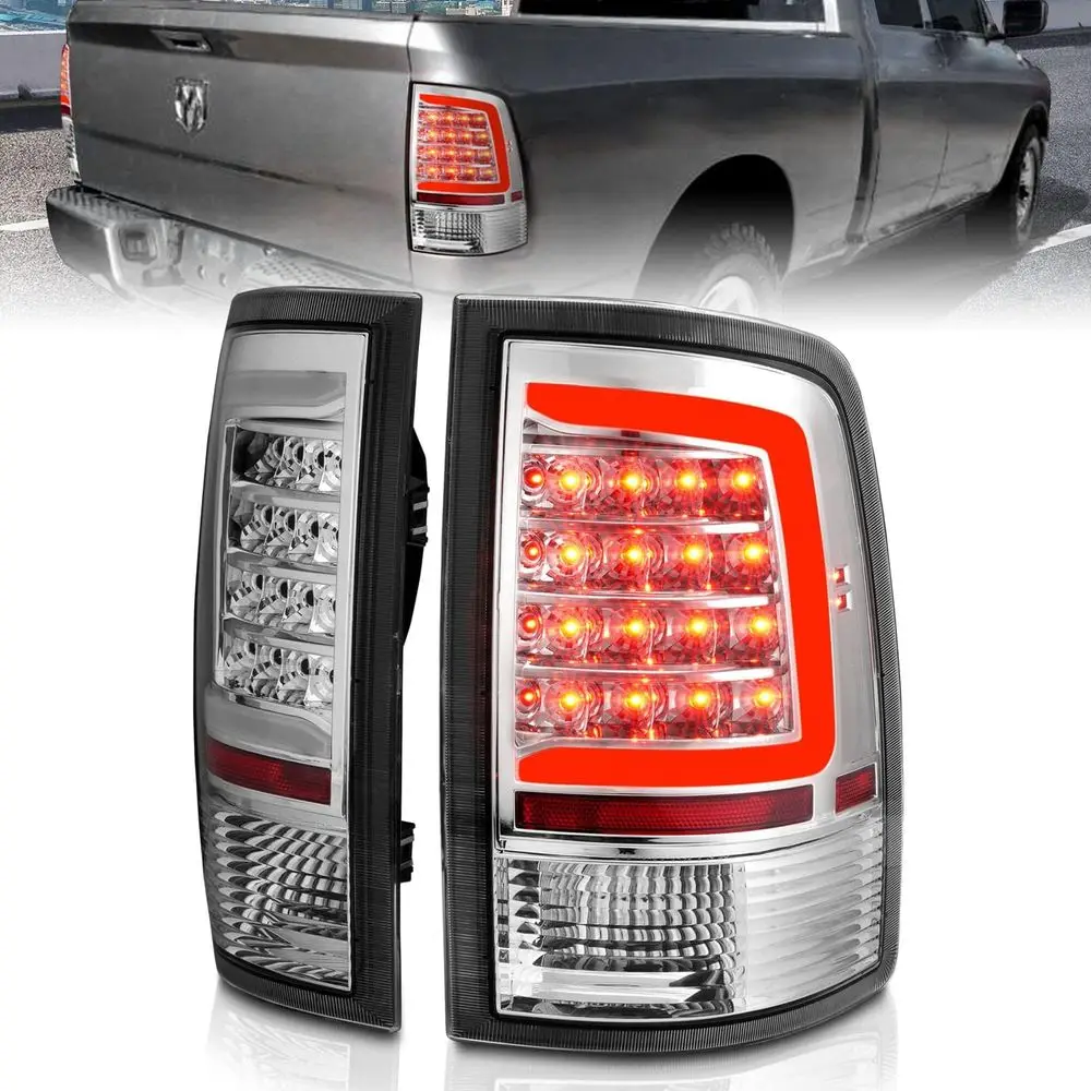 for 2009-2018 Dodge Ram 1500 2500 3500 Truck C-Type LED Bar Chrome Replacement Tail Light Assembly Set - Passenger and Driver Si