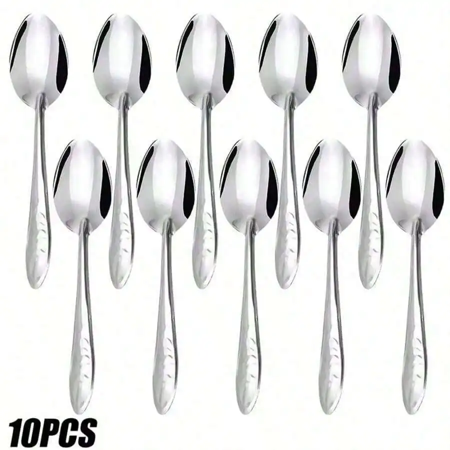 

10Pcs Stainless Steel Spoons For Ramen Noodles Rice Salad Stirring Home Kitchen Tableware