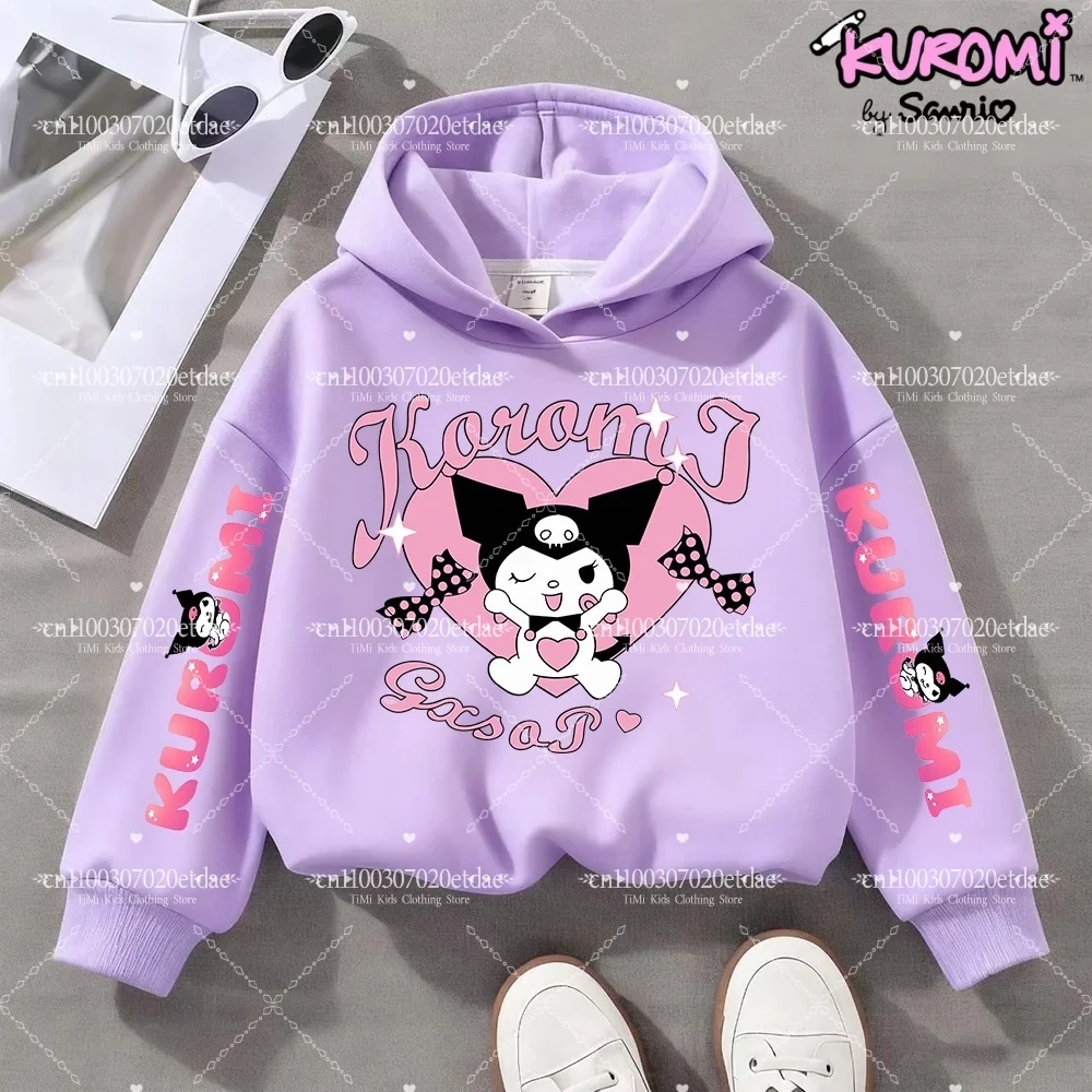 الفتيات الكرتون لطيف سانريو كورومي مطبوعة بأكمام طويلة بلوزات الاطفال المراهقين الخريف والشتاء موضة الدافئة الصوف مقنعين البلوز