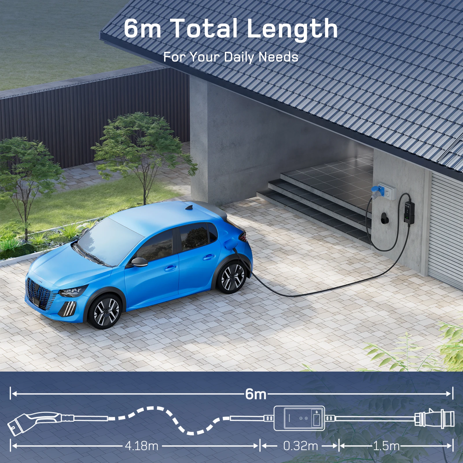 dé 7.4 كيلو وات شاحن EV محمول نوع 2 32A بأزرار مزدوجة قابس CEE محطة شحن منزلية مع شاشة رقمية 6 متر كابل الجدول الزمني
