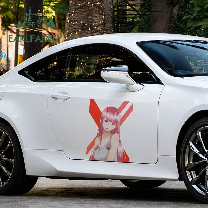 EARLFAMILY 43cm x 30.4cm For Zero Two Fine Decal Sunscreen Car Stickers Car Accessories Vinyl Material Decals Decoration