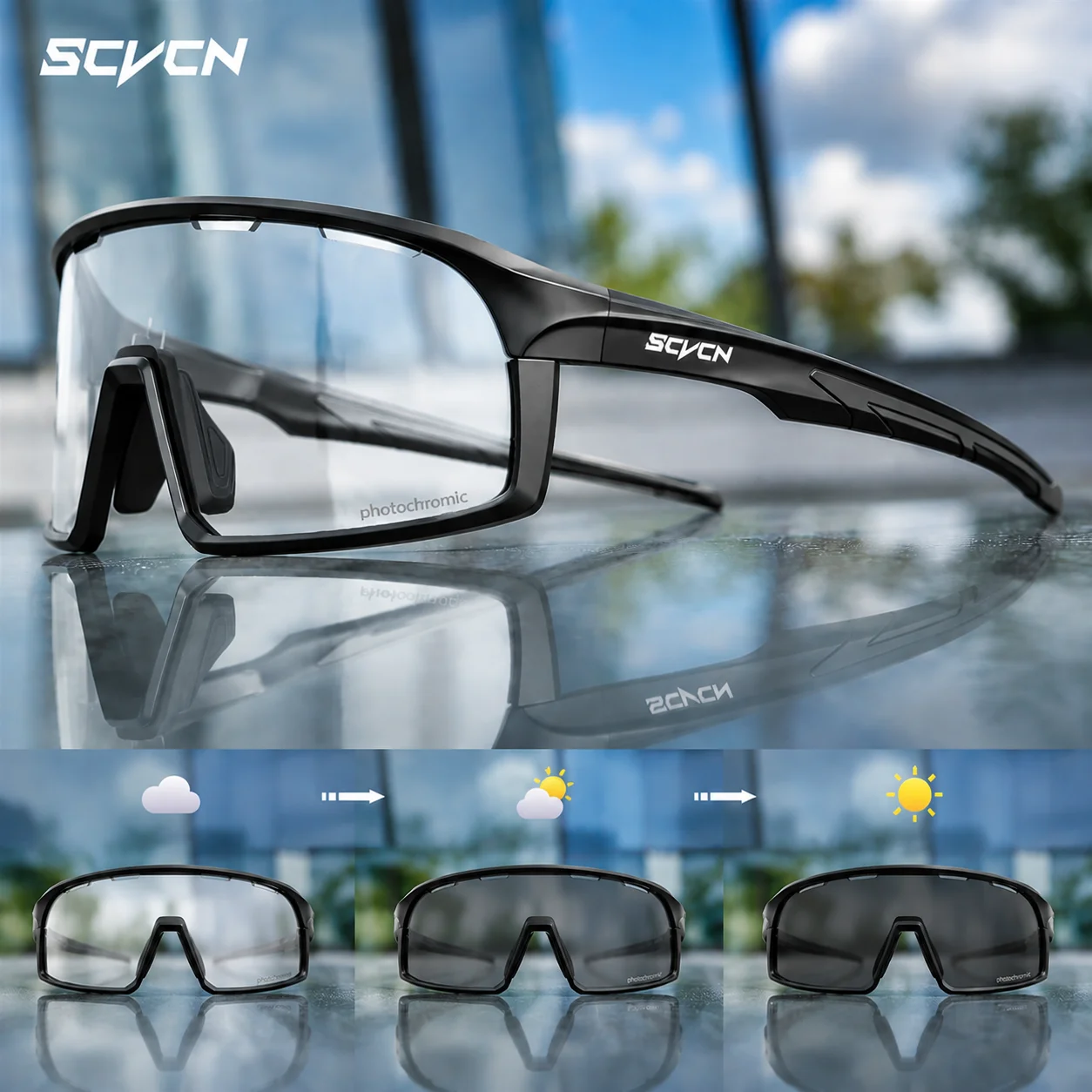 Mountain Biking Sunglasses - แว่นกันแดดเปลี่ยนสี SCVCN สำหรับผู้ชาย แว่นตาปั่นจักรยาน ป้องกันรังสียูวี 400