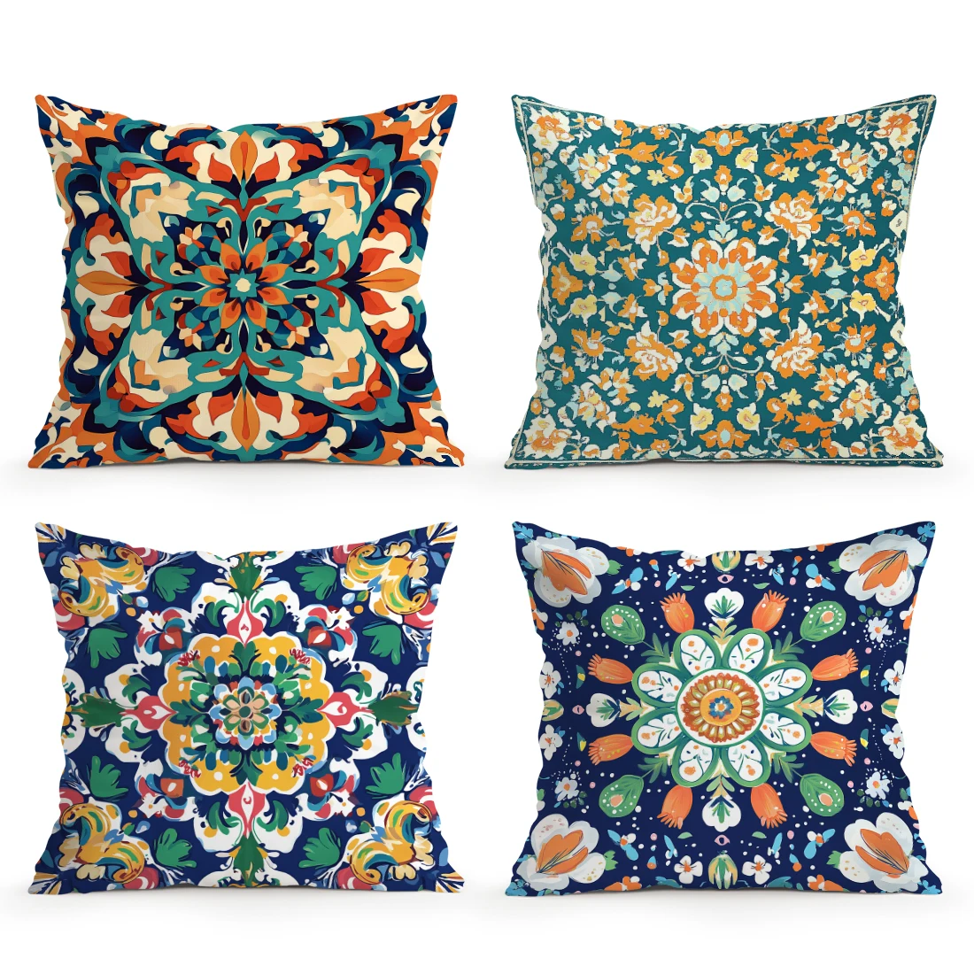 Colorful Floral and Mandala Double-sided Printed pillow cover Short plush Suitable living rooms bedrooms throw cushion cover