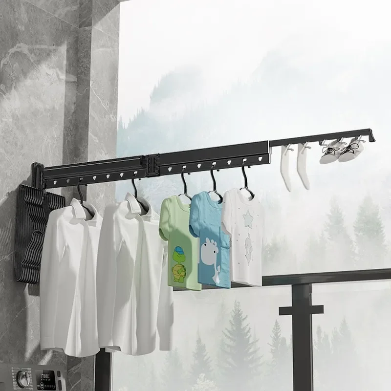 Wall Mounted Foldable Clothes Drying Rack Telescopic Laundry Hanger For Balcony Indoor Bay Window Sill Space Saving Drying