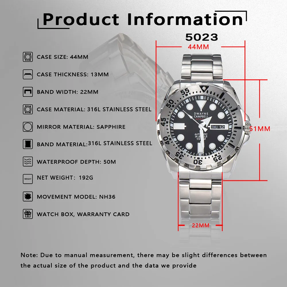 Часы Dwayne Campbell, роскошные автоматические часы для мужчин, сапфировое стекло, механизм NH36, двойной календарь, механические наручные часы