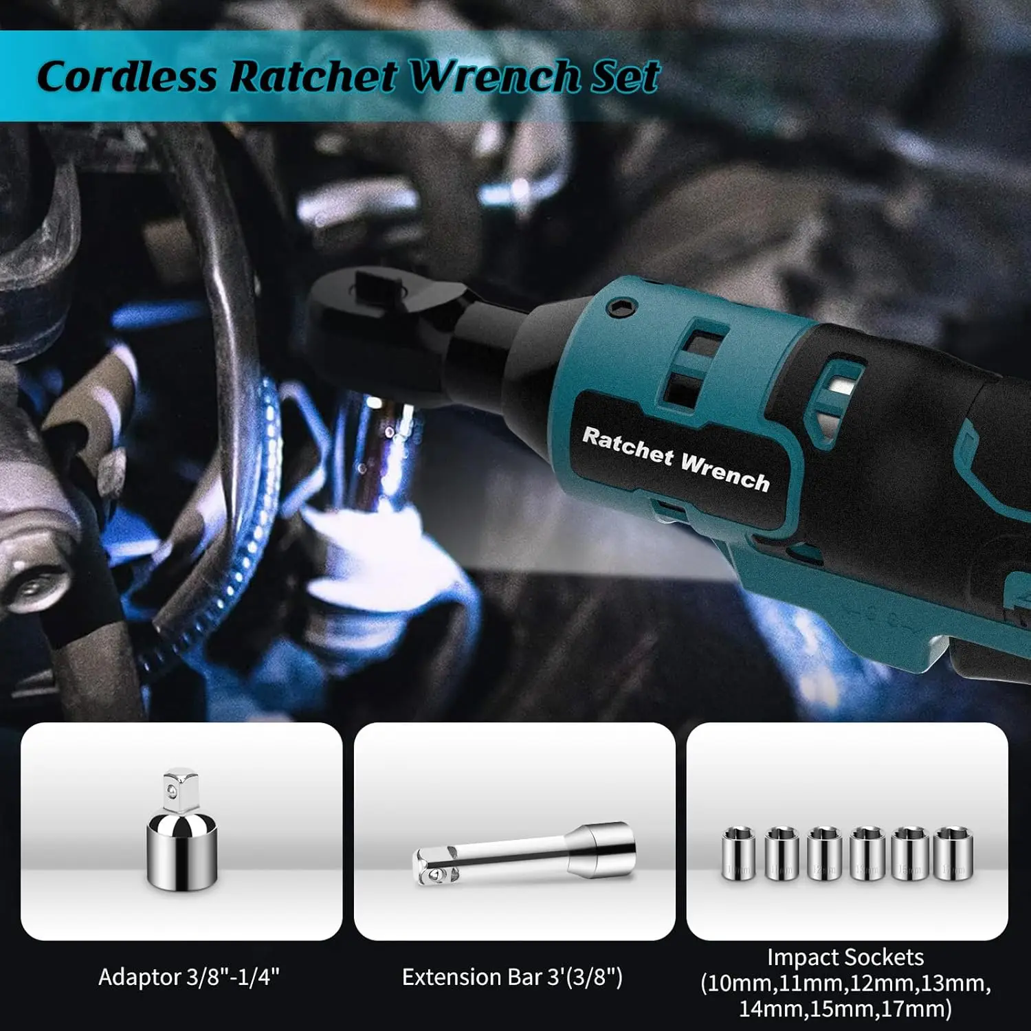 Yofuly Electric Ratchet Wrench for Makita 21 V Battery, 3/8 Inch Power Battery Ratchet Screwdriver Set 45 Ft-lbs 320 RPM