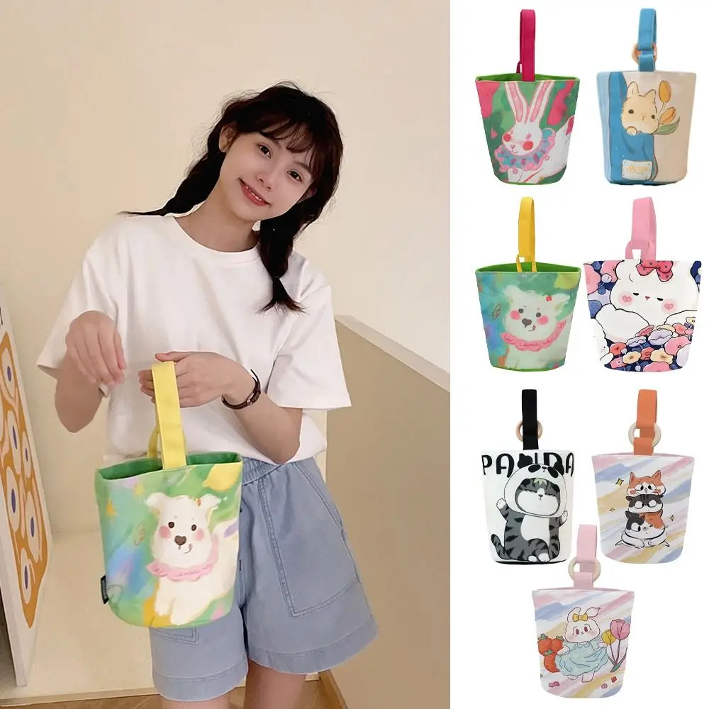 Foldable Rabbit Cartoon Canvas Bucket Bag Dog Cat Rabbit Handbag Lunch Bag Tote Bag Dog Lunch Bag Travel