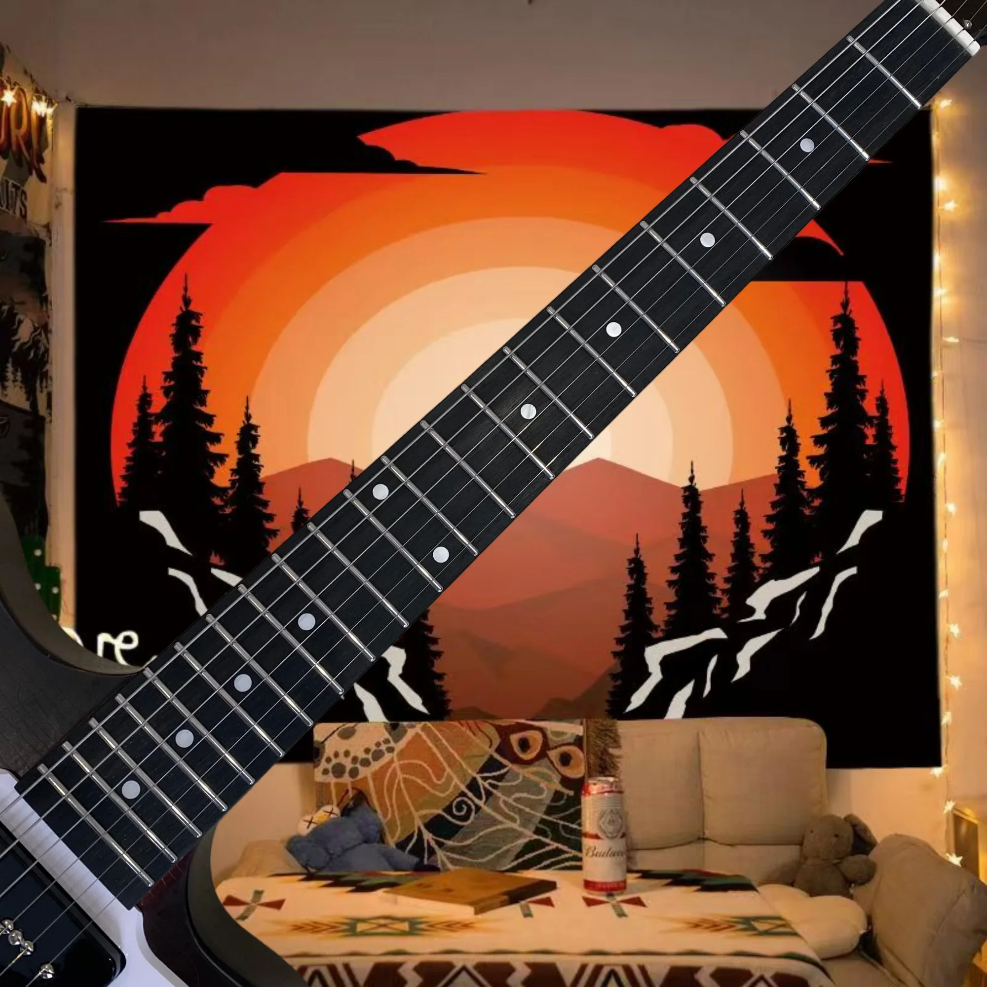 Old Sunset Electric Guitar Firebird Shaped Rosewood Fingerboard Extended Handle System Red Flame Totem Free Delivery