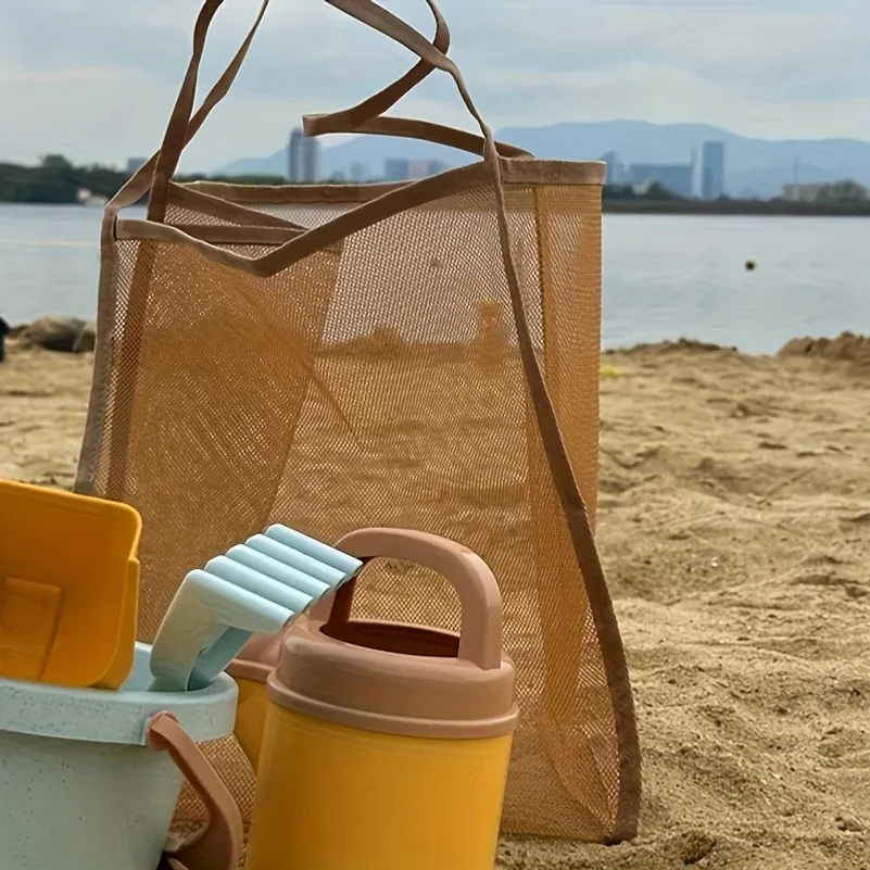 Extra Large Foldable Mesh Tote with Sturdy Handles, Durable Polyester Storage Bag for Beach Toys, Shells, Clothes & Towels