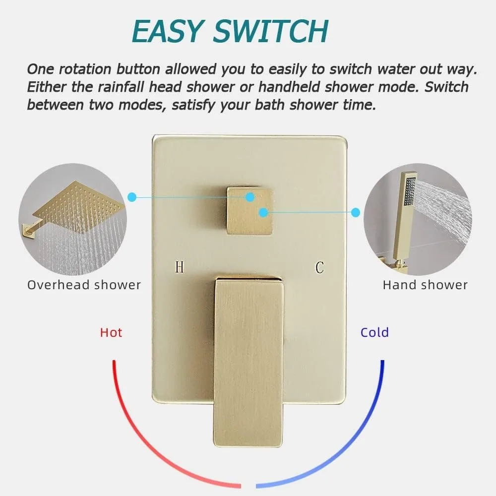 نظام دش مطري فاخر مثبت على الحائط مقاس 12 بوصة مع رأس دش كومبو ودش محمول للحمام #3