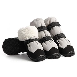 Warm Dog Snow Booties Thicken Fleece Lining Winter Dog Shoes Non-Slip Reflective Waterproof Ripstop Long Boots for Large Dogs