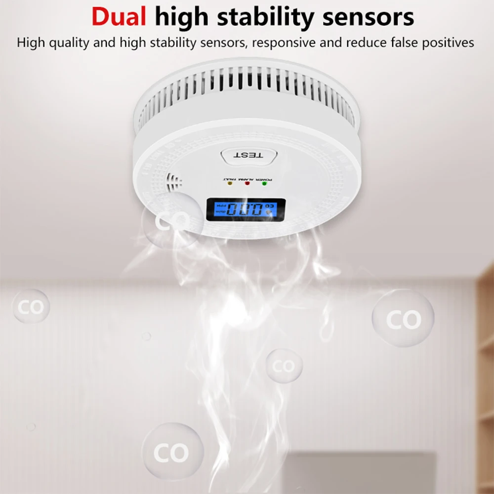 Smoke and Carbon Monoxide Detector Sensors Smart Smoke Detector Sound Light Alarm Ant-RFI Automatic Warning Smoke Alarm Detector