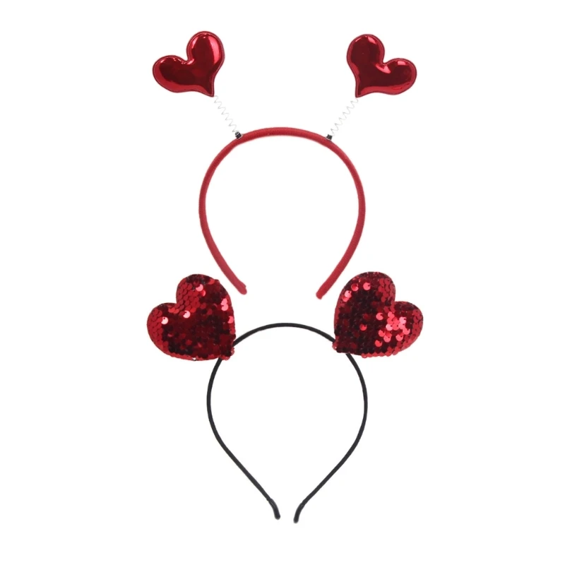 Bouncing Sequins Heart Hair Hoop Valentine's Day Carnivals Headpiece Proms Party Cosplay Tool for Adult Unisex