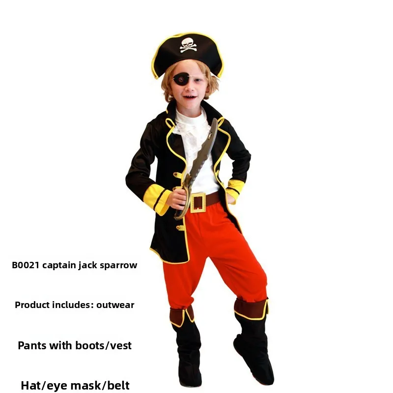 Costume da spettacolo di Halloween da pirata caraibico Ja Pirate Abbigliamento da spettacolo per bambini Costume etnico per spettacoli teatrali
