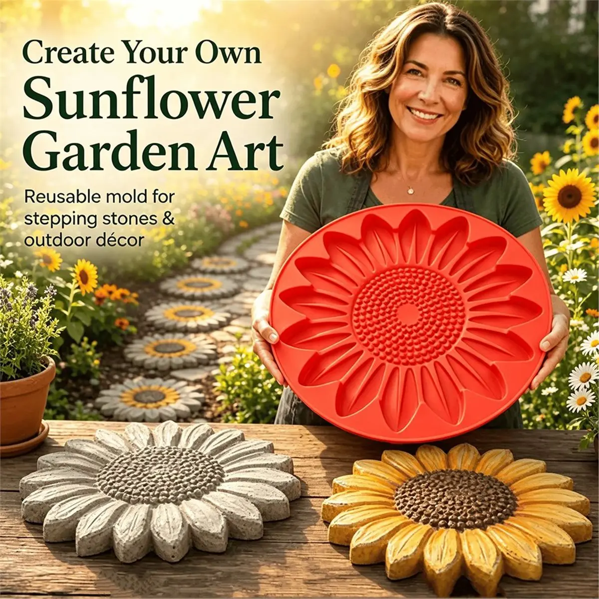 Sunflower Stepping Stone Mold, Reusable DIY Concrete Garden Path Maker Mould view 5