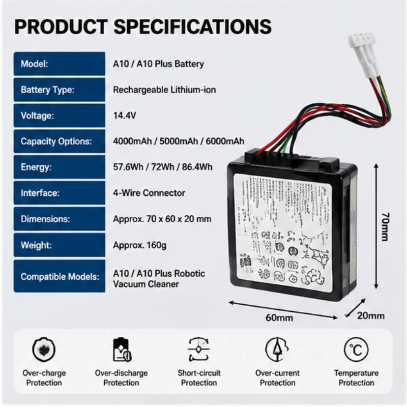 6000mAh for Roborock Floor Scrubber New Battery Suitable for A10/A10plus Models Accessories Lithium Battery