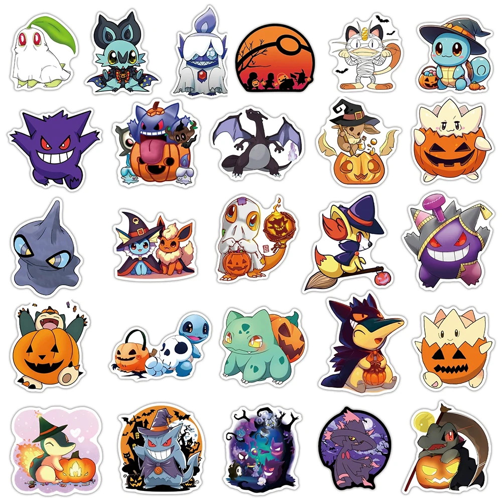 10/30/50 Stück Gothic Pokemon Cartoon Aufkleber Halloween Pikachu Charmander Anime Sticker Spielzeug Wasserdichte Graffiti Schreibwaren Laptop – Detail 6