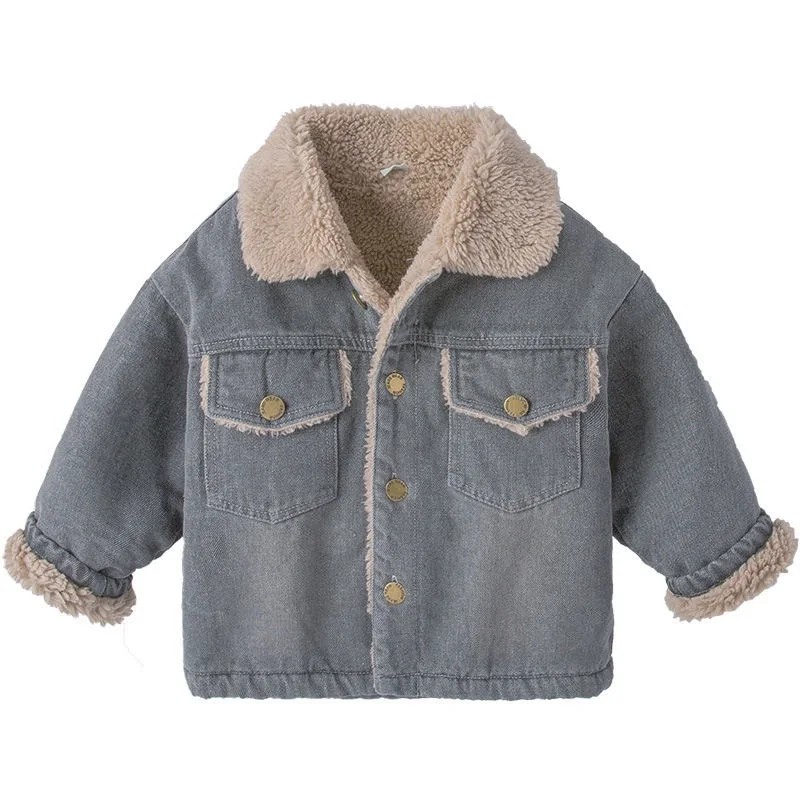 Fashion Baby Girl Boy Thick Fleece Jean Jacket Infant Toddler Denim Coat Warm Spring Autumn Winter Outfit Baby Clothes 1-7Y