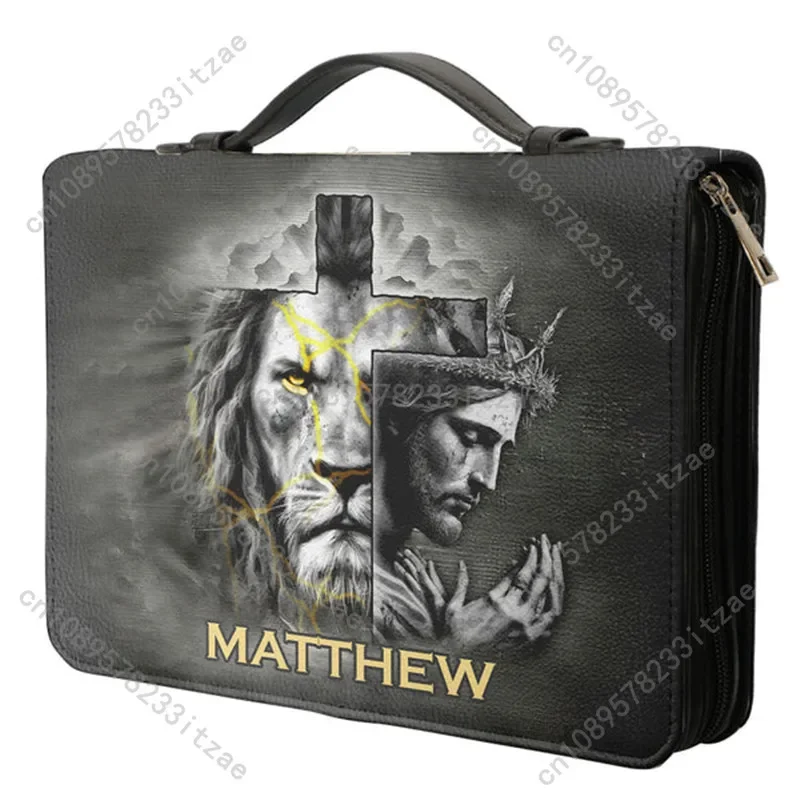 Women's Lion Cross Bible Bags A Mans Heart Plans His Way Words Printed Tote Handbag Brand Designer Custom Bible Case Book Cover