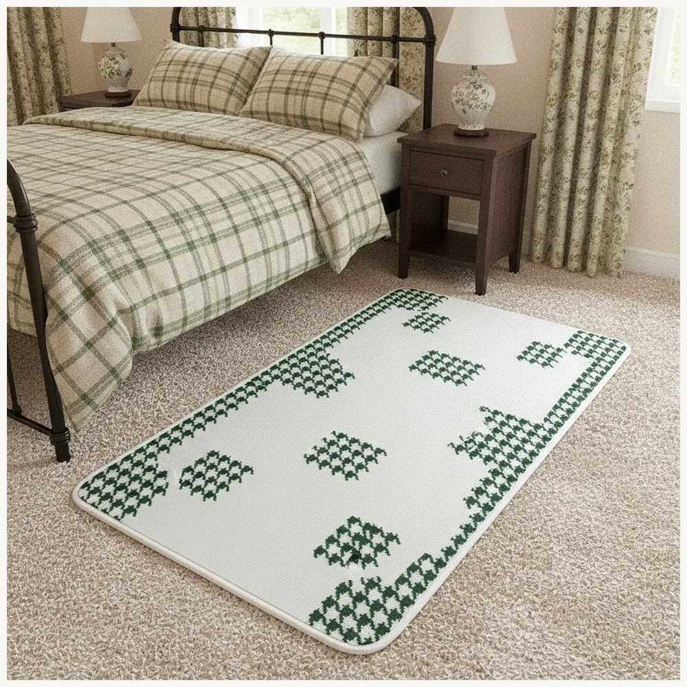 VIKAMA British Forest Cream Houndstooth Flannel Door Mat, Soft Flannel Non-Slip Mat, UK Home Decor for Front Door, Kitchen