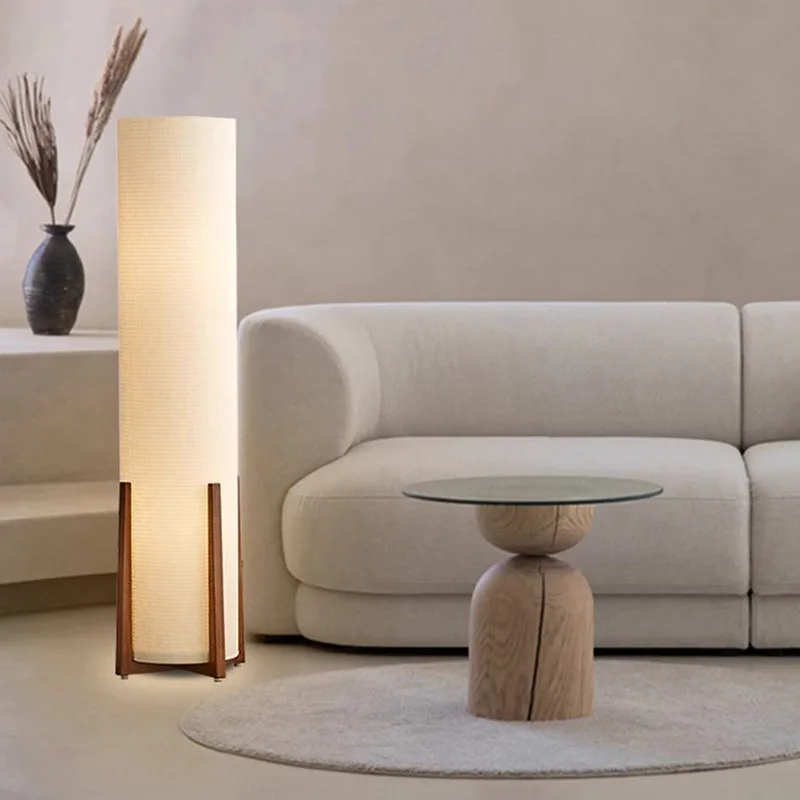SANDYHA Artistic Retro Solid Wood Floor Lamp Bedside LED Lighting Fixture Living Room Study Homestay Decor Modern Home Accent